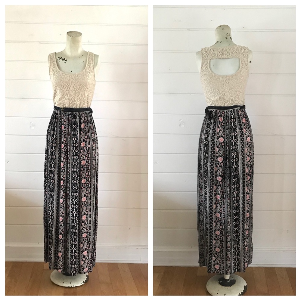 Bohemian Maxi Dress with Cream Crochet Top S
